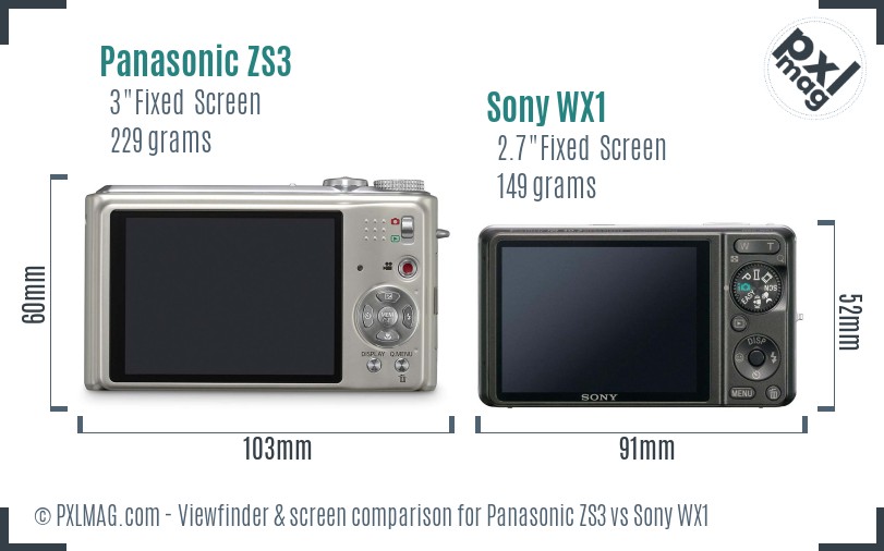 Panasonic ZS3 vs Sony WX1 Screen and Viewfinder comparison