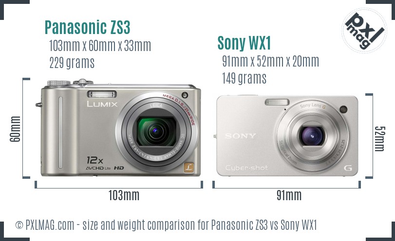 Panasonic ZS3 vs Sony WX1 size comparison