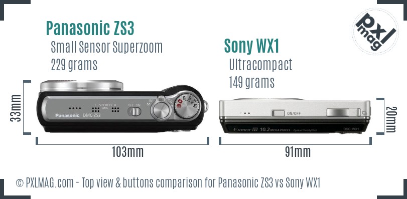 Panasonic ZS3 vs Sony WX1 top view buttons comparison