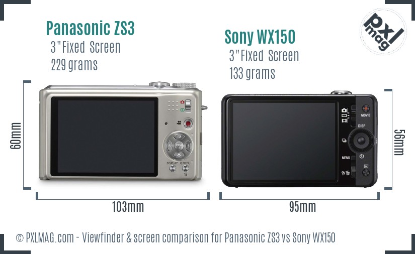 Panasonic ZS3 vs Sony WX150 Screen and Viewfinder comparison