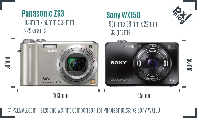 Panasonic ZS3 vs Sony WX150 size comparison