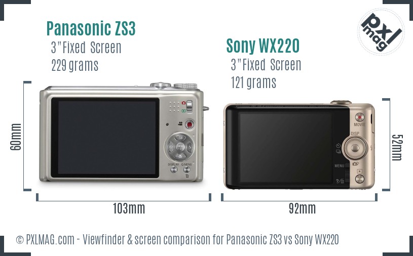 Panasonic ZS3 vs Sony WX220 Screen and Viewfinder comparison