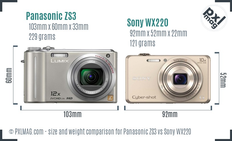 Panasonic ZS3 vs Sony WX220 size comparison Panasonic ZS3 vs Sony WX220 size comparison