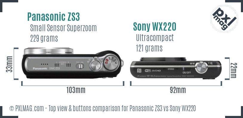 Panasonic ZS3 vs Sony WX220 top view buttons comparison