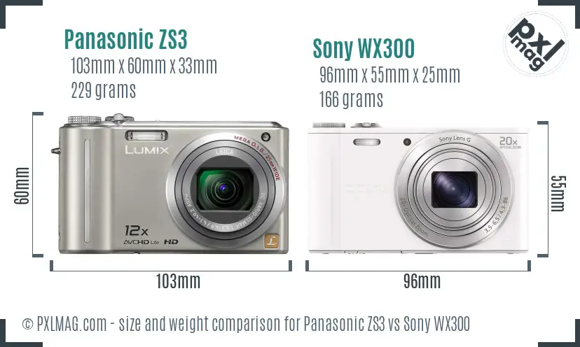 Panasonic ZS3 vs Sony WX300 size comparison