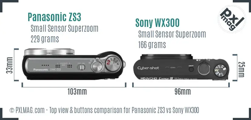 Panasonic ZS3 vs Sony WX300 top view buttons comparison