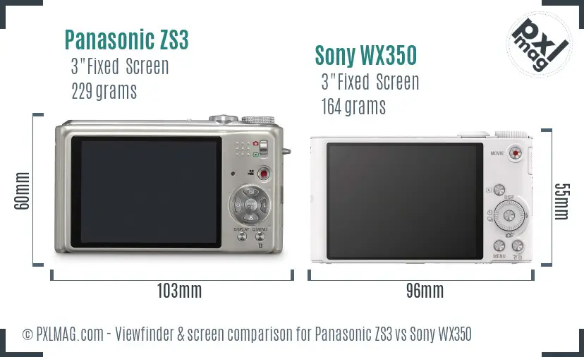 Panasonic ZS3 vs Sony WX350 Screen and Viewfinder comparison