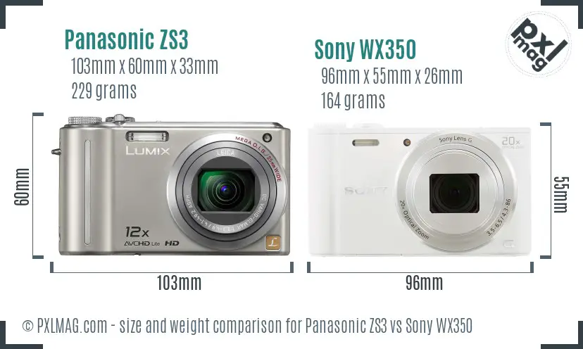 Panasonic ZS3 vs Sony WX350 size comparison