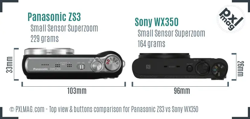 Panasonic ZS3 vs Sony WX350 top view buttons comparison