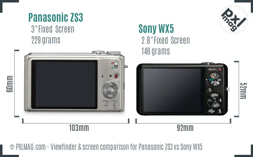 Panasonic ZS3 vs Sony WX5 Screen and Viewfinder comparison Panasonic ZS3 vs Sony WX5 Screen and Viewfinder comparison