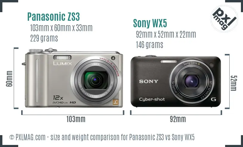 Panasonic ZS3 vs Sony WX5 size comparison Panasonic ZS3 vs Sony WX5 size comparison