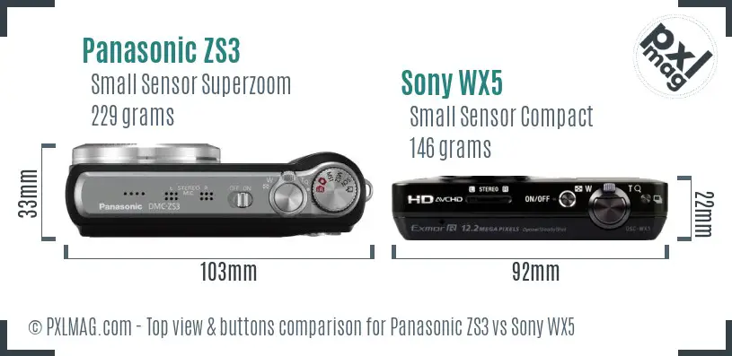 Panasonic ZS3 vs Sony WX5 top view buttons comparison Panasonic ZS3 vs Sony WX5 top view buttons comparison