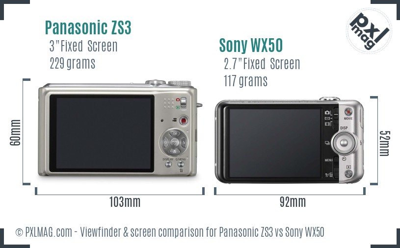 Panasonic ZS3 vs Sony WX50 Screen and Viewfinder comparison