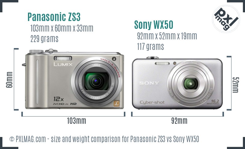 Panasonic ZS3 vs Sony WX50 size comparison