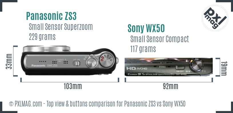 Panasonic ZS3 vs Sony WX50 top view buttons comparison