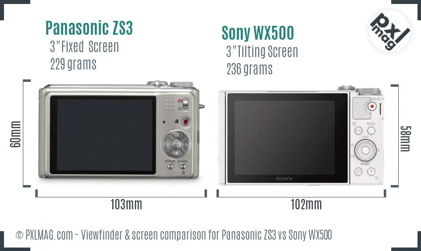 Panasonic ZS3 vs Sony WX500 Screen and Viewfinder comparison