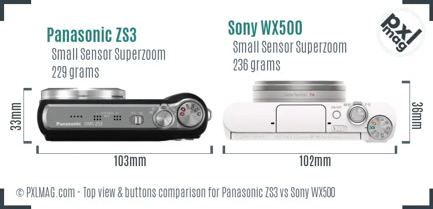 Panasonic ZS3 vs Sony WX500 top view buttons comparison