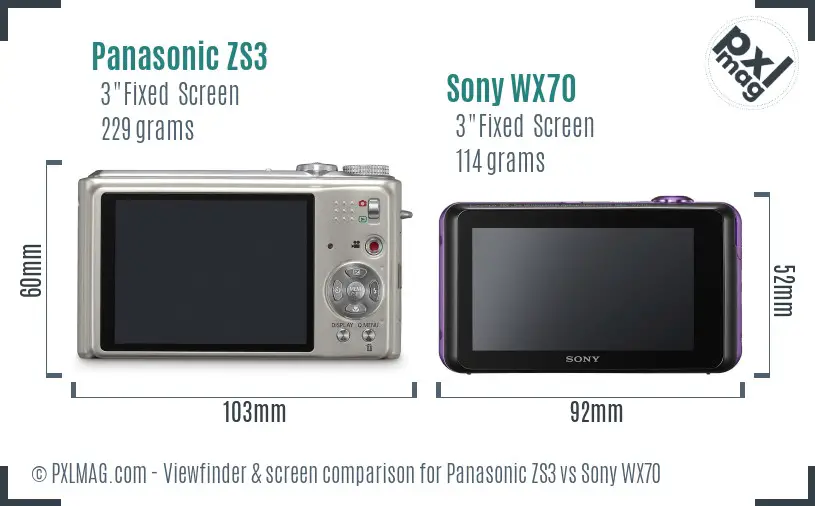 Panasonic ZS3 vs Sony WX70 Screen and Viewfinder comparison