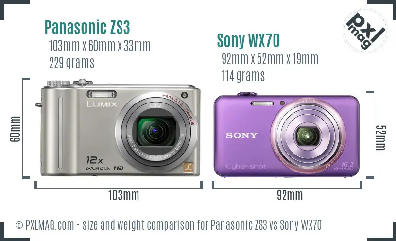 Panasonic ZS3 vs Sony WX70 size comparison