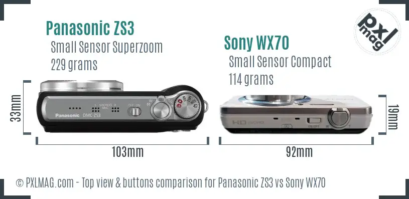 Panasonic ZS3 vs Sony WX70 top view buttons comparison