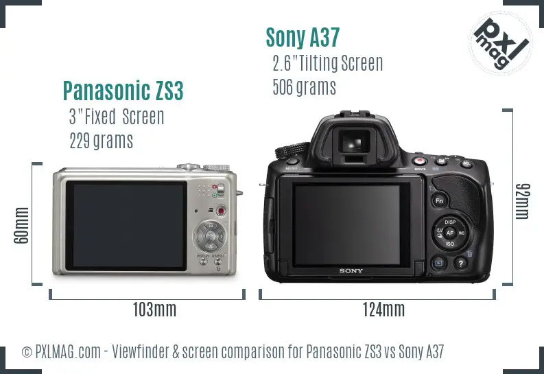 Panasonic ZS3 vs Sony A37 Screen and Viewfinder comparison
