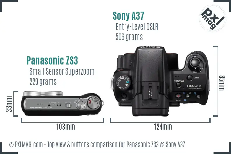 Panasonic ZS3 vs Sony A37 top view buttons comparison