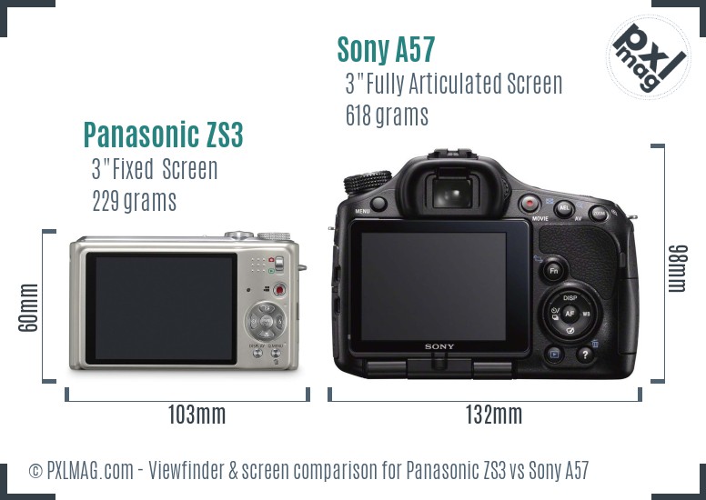 Panasonic ZS3 vs Sony A57 Screen and Viewfinder comparison