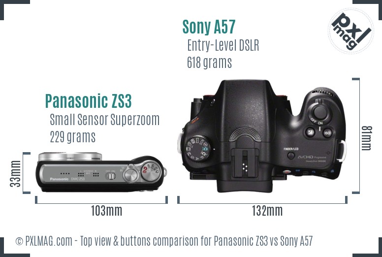 Panasonic ZS3 vs Sony A57 top view buttons comparison