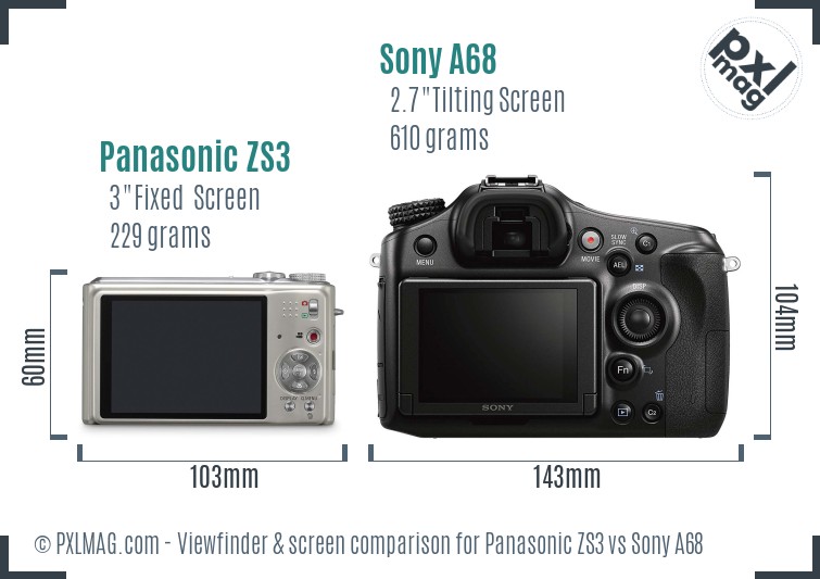 Panasonic ZS3 vs Sony A68 Screen and Viewfinder comparison