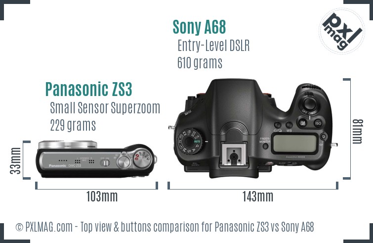 Panasonic ZS3 vs Sony A68 top view buttons comparison