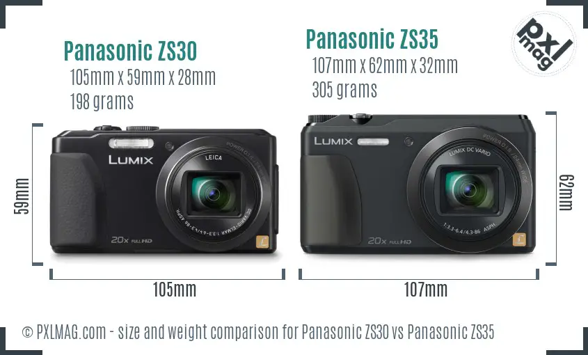 Panasonic ZS30 vs Panasonic ZS35 size comparison