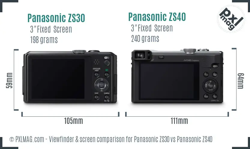 Panasonic ZS30 vs Panasonic ZS40 Screen and Viewfinder comparison