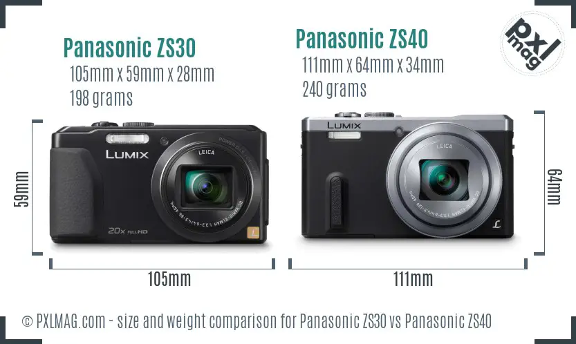 Panasonic ZS30 vs Panasonic ZS40 size comparison
