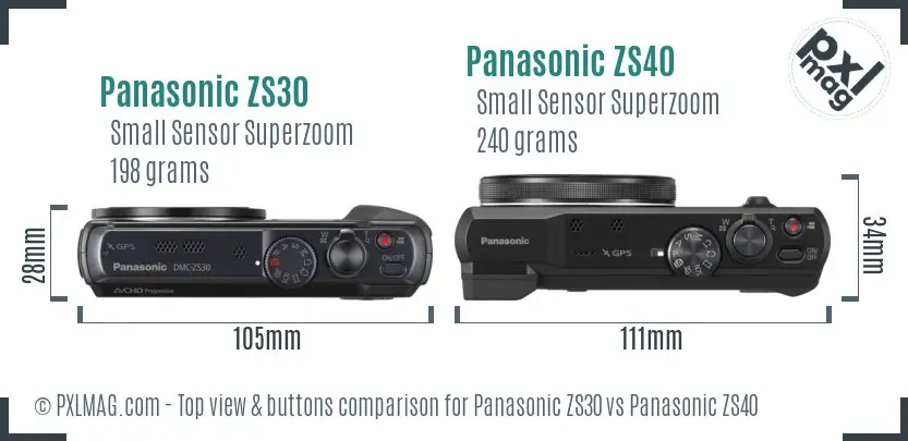 Panasonic ZS30 vs Panasonic ZS40 top view buttons comparison
