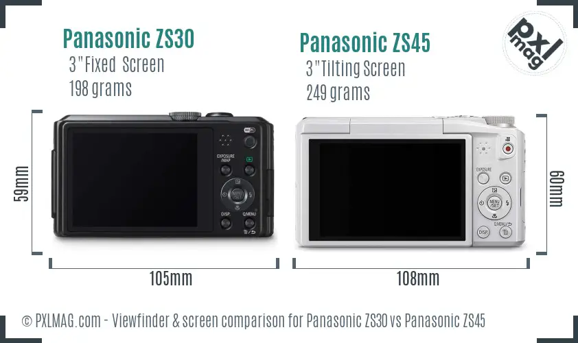 Panasonic ZS30 vs Panasonic ZS45 Screen and Viewfinder comparison