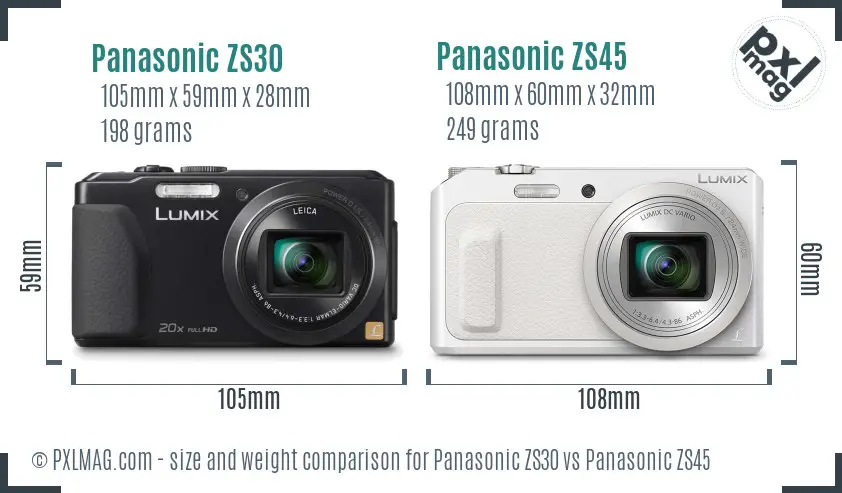 Panasonic ZS30 vs Panasonic ZS45 size comparison