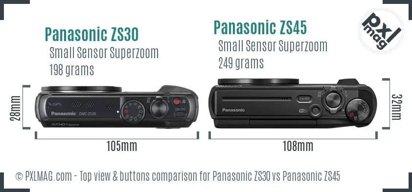 Panasonic ZS30 vs Panasonic ZS45 top view buttons comparison