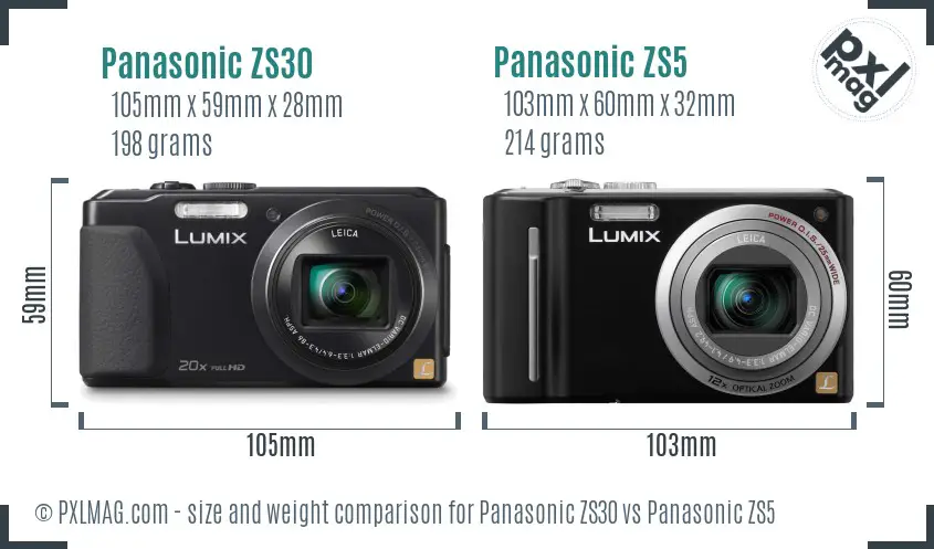 Panasonic ZS30 vs Panasonic ZS5 size comparison
