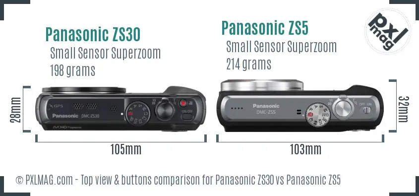 Panasonic ZS30 vs Panasonic ZS5 top view buttons comparison