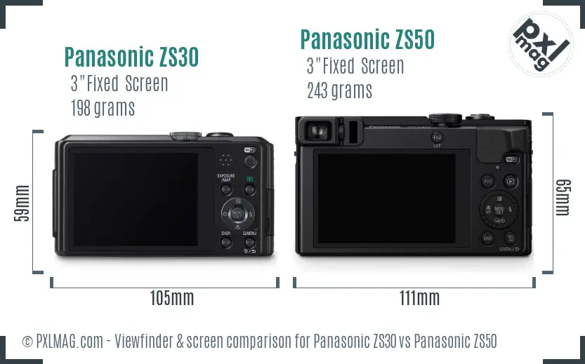 Panasonic ZS30 vs Panasonic ZS50 Screen and Viewfinder comparison