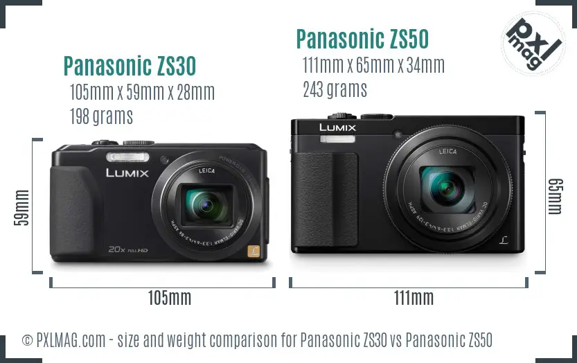 Panasonic ZS30 vs Panasonic ZS50 size comparison
