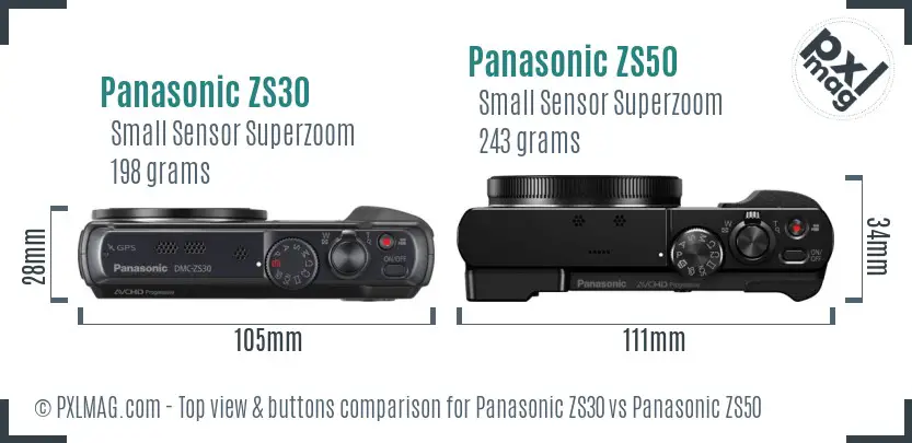 Panasonic ZS30 vs Panasonic ZS50 top view buttons comparison