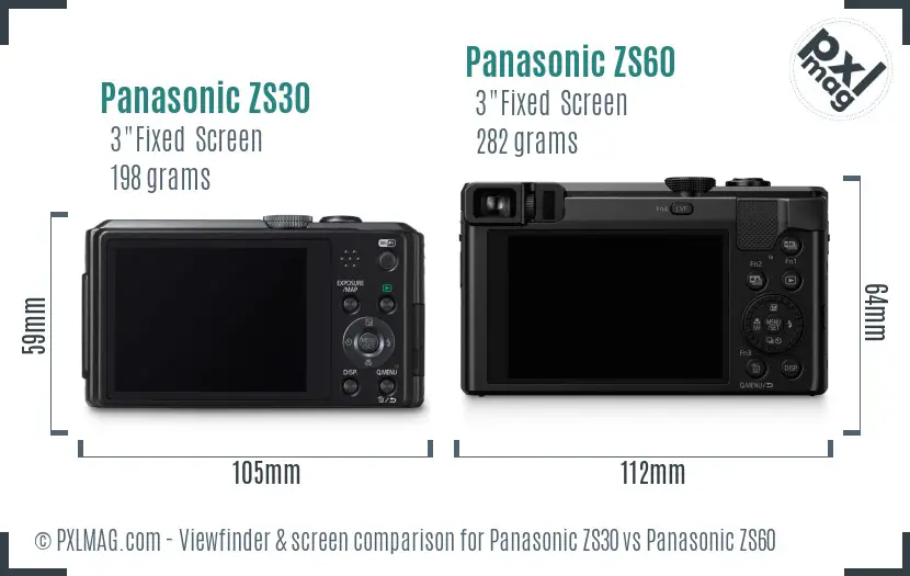 Panasonic ZS30 vs Panasonic ZS60 Screen and Viewfinder comparison