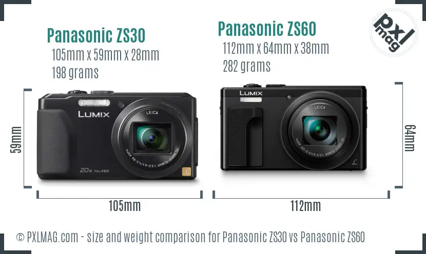 Panasonic ZS30 vs Panasonic ZS60 size comparison