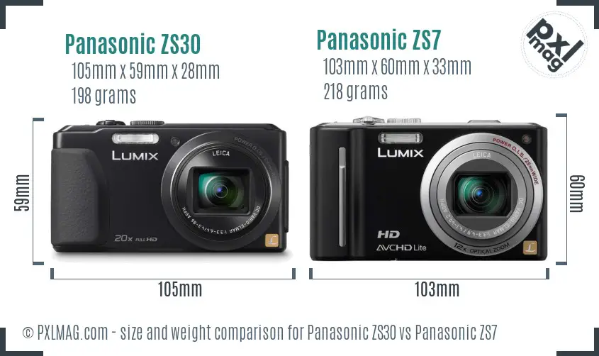 Panasonic ZS30 vs Panasonic ZS7 size comparison