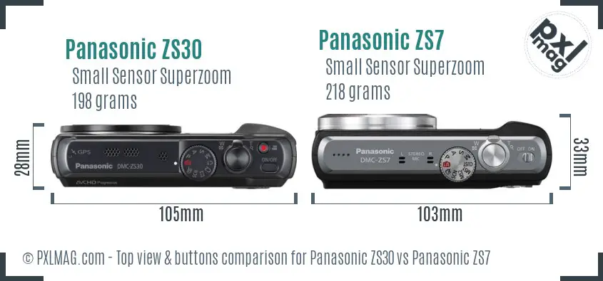 Panasonic ZS30 vs Panasonic ZS7 top view buttons comparison