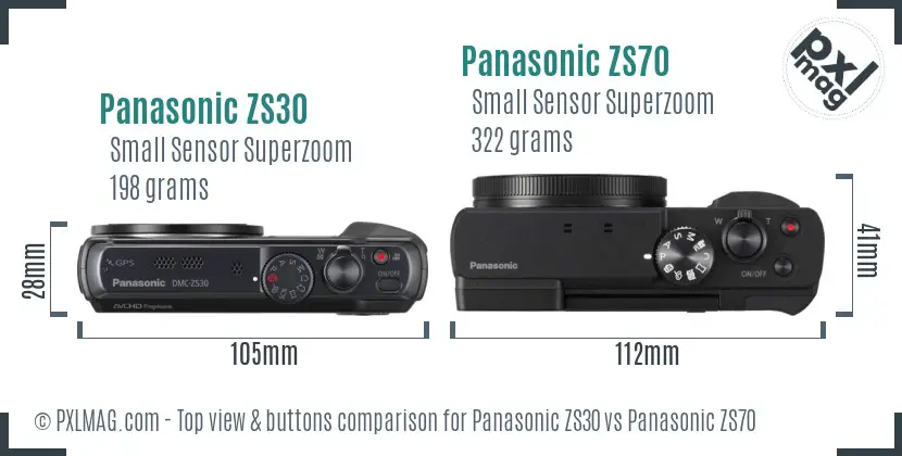Panasonic ZS30 vs Panasonic ZS70 top view buttons comparison