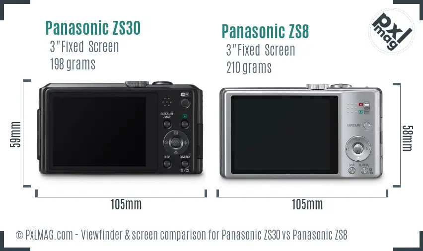 Panasonic ZS30 vs Panasonic ZS8 Screen and Viewfinder comparison