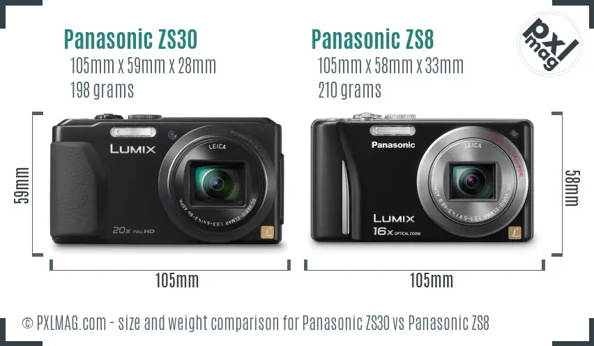 Panasonic ZS30 vs Panasonic ZS8 size comparison