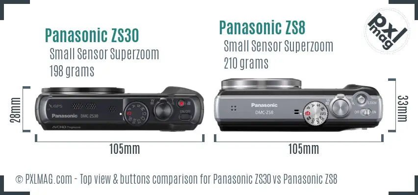 Panasonic ZS30 vs Panasonic ZS8 top view buttons comparison